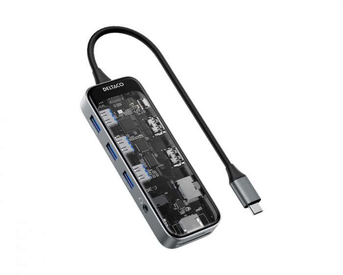 Deltaco Transparent USB Telakointiasema - 10 portilla