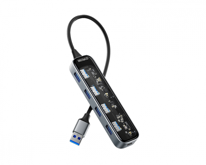 Deltaco Transparent USB Telakointiasema - 5 portilla