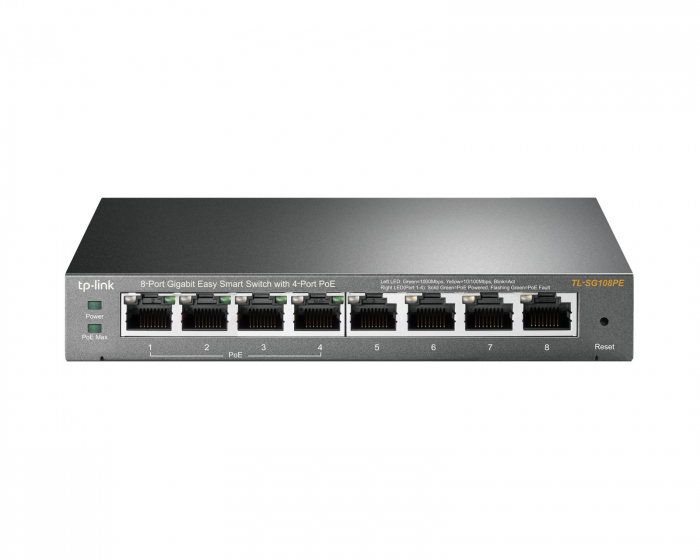 TP-Link SG108PE Metalli 8-Port Gigabit Kytkin 4-Port PoE+, 10/100/1000Mbps