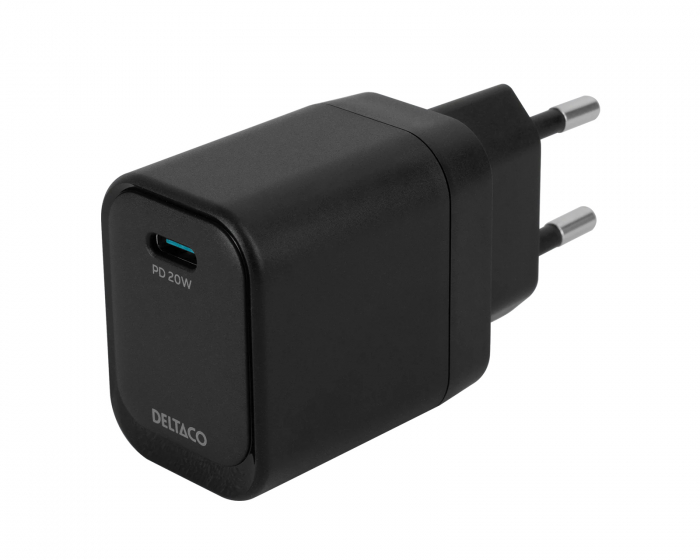 Deltaco 20W USB-C Seinälaturi - Musta