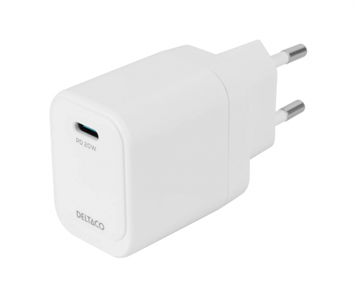 Deltaco 20W USB-C Seinälaturi - Valkoinen