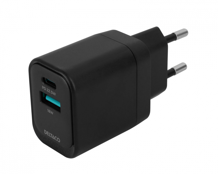 Deltaco USB-C & USB-A Seinälaturi - Musta