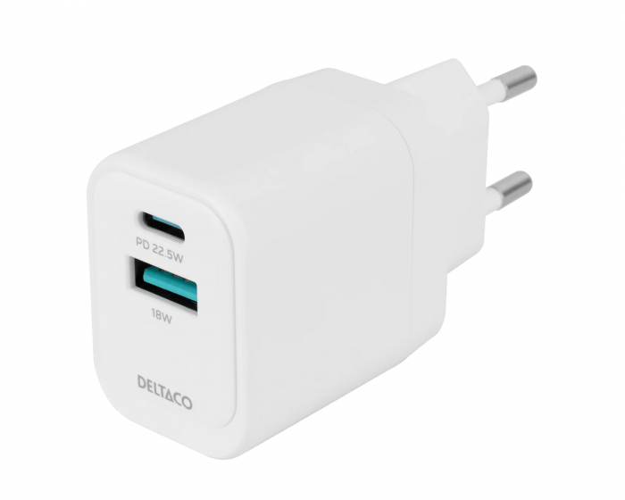 Deltaco USB-C & USB-A Seinälaturi - Valkoinen