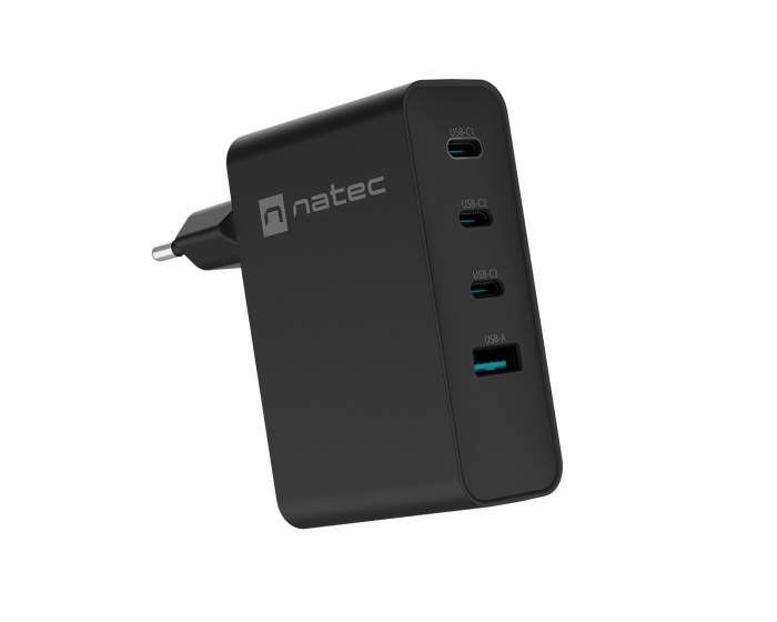 Natec Ribera GaN 3x USB-C & 1x USB-A Laturi - 100W - Musta