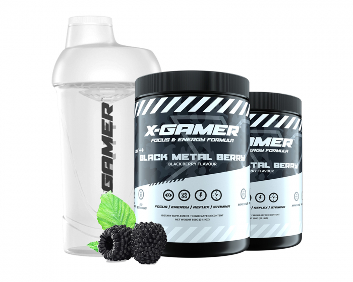 X-Gamer 2 x 600g X-Tubz HOFFA Musta Metal Berry- 60 Annosta + Sekoitin